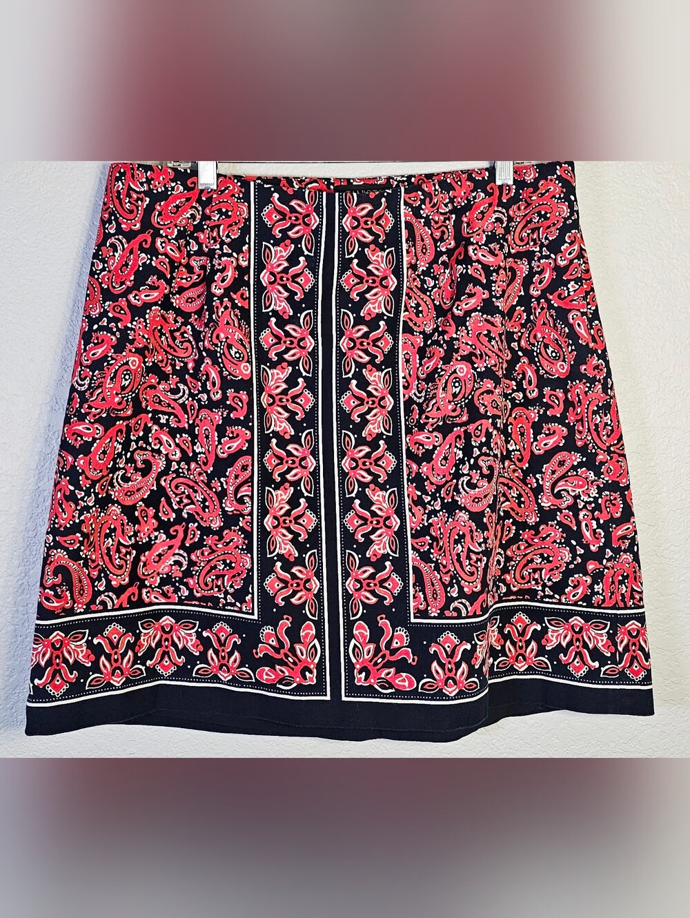 Talbots Woman 16W Paisley Bandana Print A-Line Skirt Red Navy Lined Side Zip